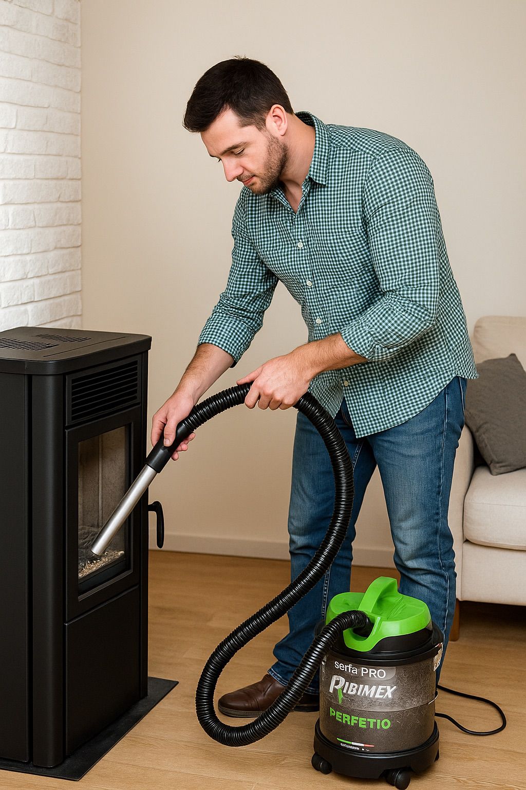 Aspiracenere elettrico (bidone) per ceneri fredde, stufe a legna/pellet, caminetti.